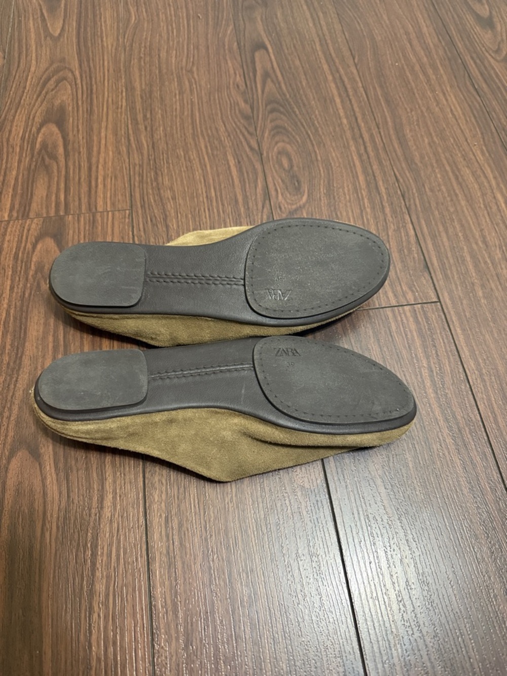 ZARA Brown Suede Mule Flats Slip On Minimalist Leather Slides Size 39 - Picture 3 of 12